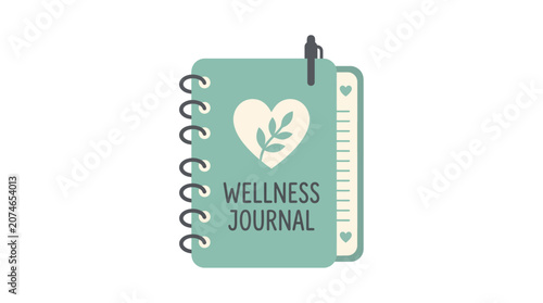 Wellness Journal Notebook with Heart and Leaf Design for Health and Self-Care Tracking.