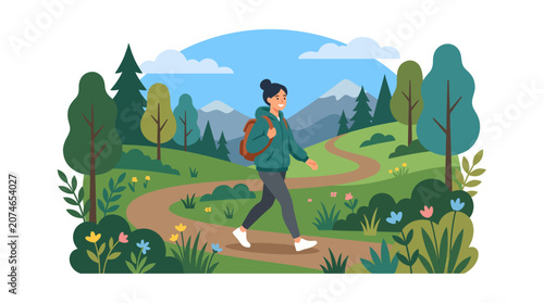 Woman Jogging in Scenic Nature Trail During Daylight.