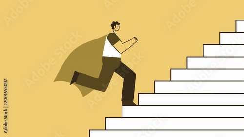 Superhero businessman climbing stairs motion animation for corporate success video footage