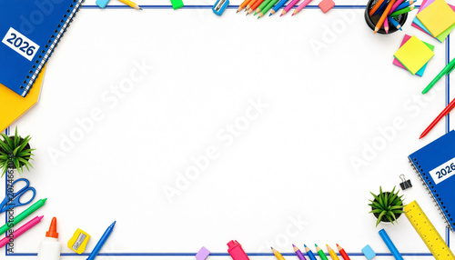 Back To School 2026 Colorful Banner with Bright Geometric Double Border Frame
