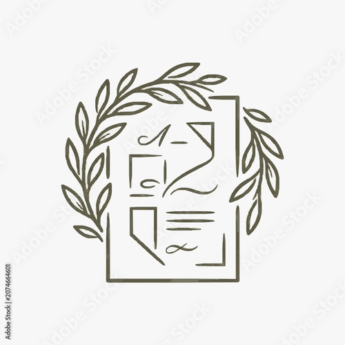 Elegant Laurel Wreath Surrounds Abstract Geometric Design on Paper.