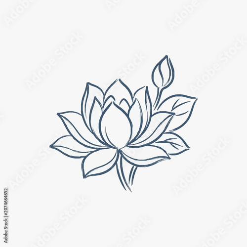 Elegant Lotus Flower Illustration with Bud and Leaves.