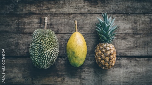 Tropical Fruit Trio: Durian, Mango, and Pineapple Arrangement