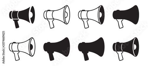 Cuadro en lienzo Collection of megaphone icons in line and solid style for advertising marketing and communication