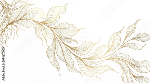 Quadro su tela Intricate golden leaf branch with detailed veins, elegant botanical foliage illu