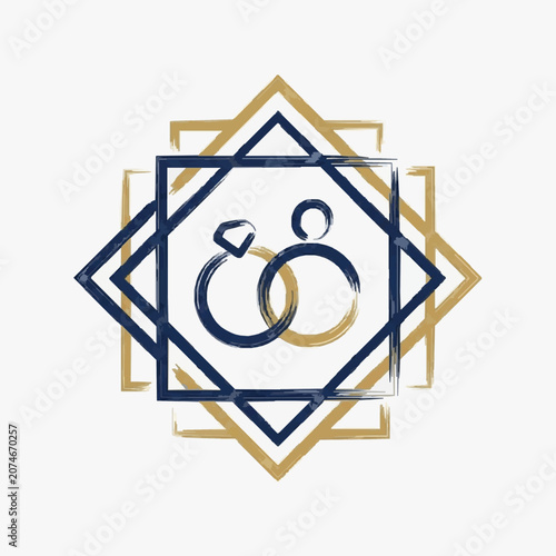 Golden diamond shaped sign with intertwined infinity symbol.