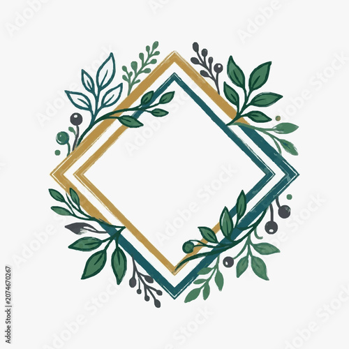 Golden olive branch with green leaves and white blossoms.