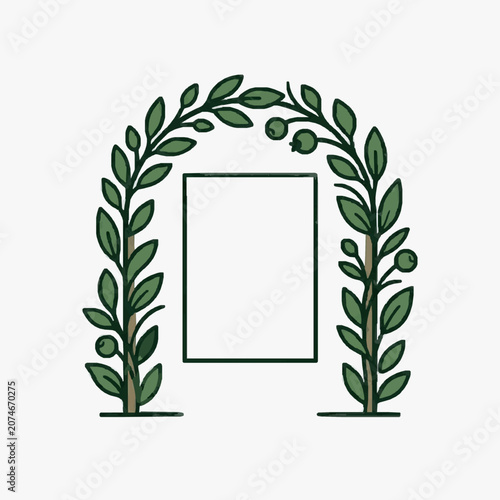 Green Archway with Leaves and Berries and a Blank Rectangle.