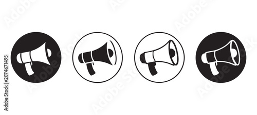 Fotografie Set of four megaphone icons enclosed in circular frames for web buttons and interface development