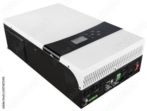 Matte white sine wave voltage inverter isolated on white background.