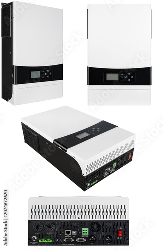 Professional sine wave inverter with ventilation cooling grills on white.