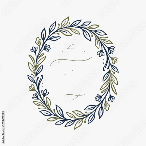 Hand drawn floral wreath with delicate flowers and leaves.