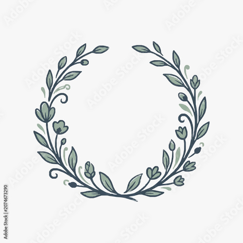 Hand drawn floral wreath with delicate leaves and small flowers.