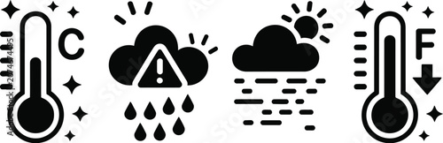 Fotografi Weather icons illustration set, generic celsius fahrenheit weather alert and climate symbols in flat design