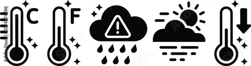 Photos Weather icons illustration set, generic celsius fahrenheit weather alert and forecast interface symbols