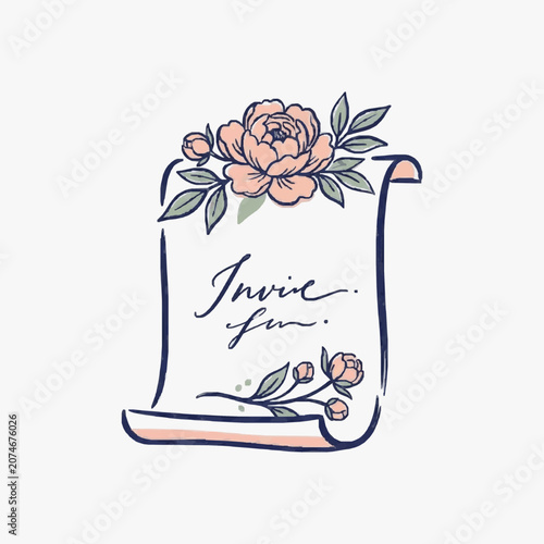 Hand drawn vintage style coffee cup with floral design and text.