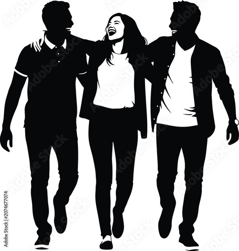 Silhouette of three friends walking together