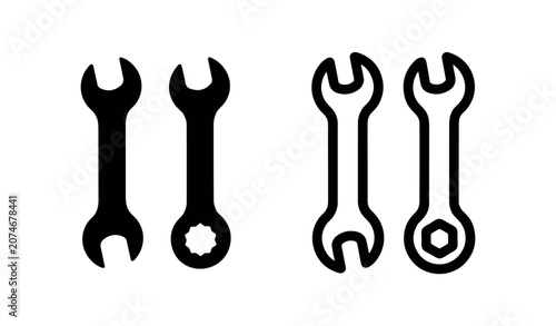 Canvastavla Wrench and Spanner Hand Tool Icons - Solid and Outline Style