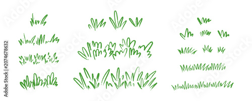 Obraz na plátne Set of crayon green grass border