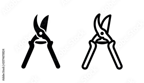 Konstfotografi Pruning shears icon in solid glyph and outline style, used for trimming plants, branches, and gardening tasks