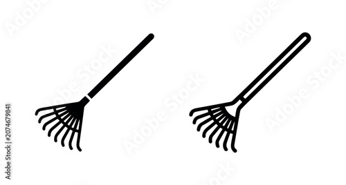 Obraz na plátne Garden rake icon in solid glyph and outline style, used for clearing leaves, debris, and smoothing soil