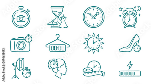 Cuadro en lienzo Beauty styling and salon appointment timer icons.