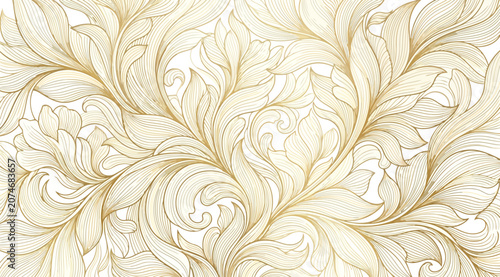Foto Elegant golden floral damask pattern, intricate baroque style swirls and leaves,