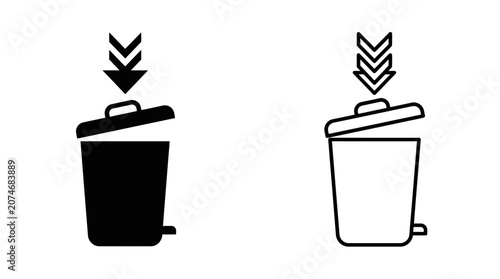 Fotografía Trash Can Silhouette With Open Lid Black And White Vector Illustration
