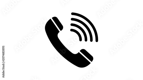 Photos Telephone handset silhouette with signal waves on a white background