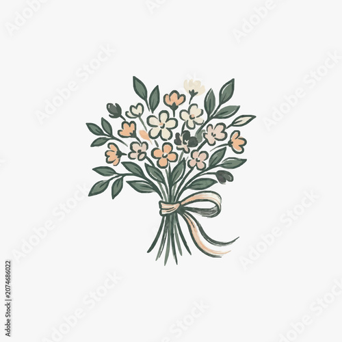 Minimalist line art floral wreath illustration.