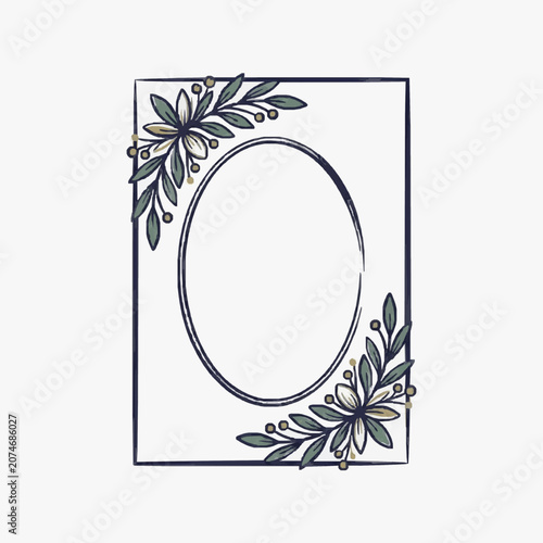 Minimalist line art floral wreath with circle center design.