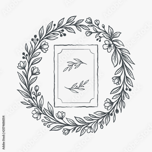 Minimalist line art illustration of a bird in a frame.