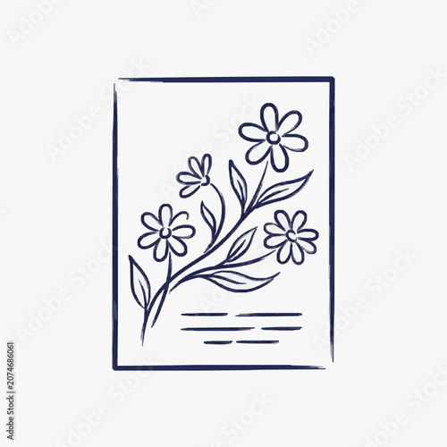 Minimalist line art illustration of a blooming daisy flower.