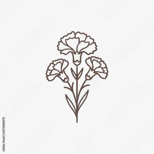 Minimalist line art illustration of a blooming flower.
