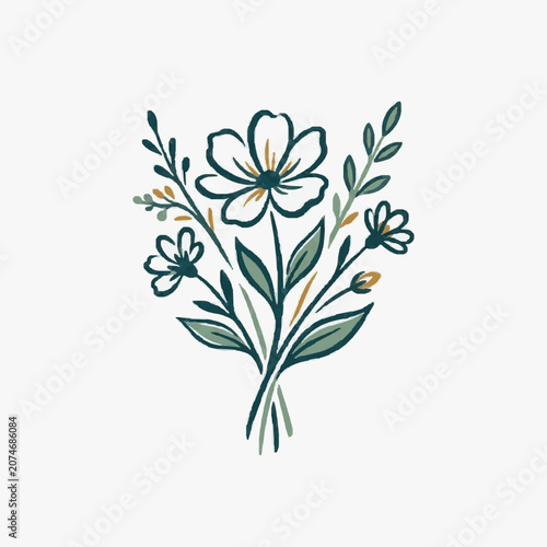 Minimalist line art illustration of a blooming flower.