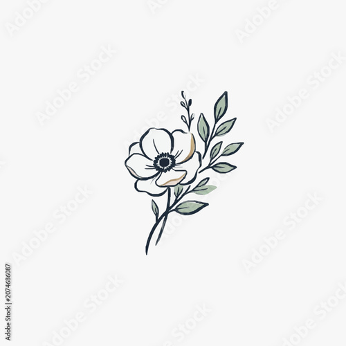 Minimalist line art illustration of a blooming flower.