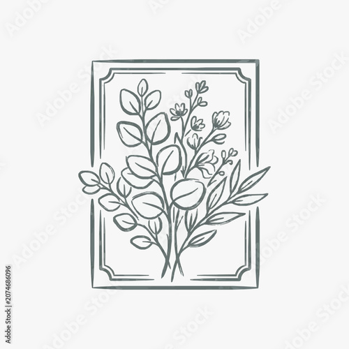 Minimalist line art illustration of a blooming flower.