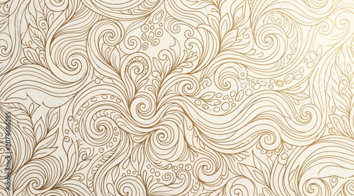 Schilderij op canvas Elegant golden floral swirl pattern background with intricate botanical lines