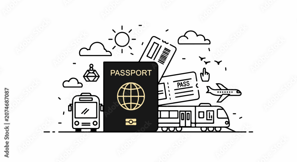 Obraz premium Travel Documents Globe Transport Icons.