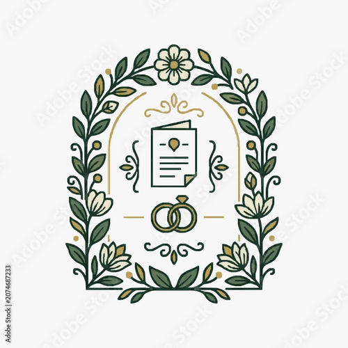 Minimalist line art illustration of a plant with symbols.