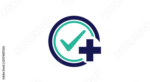 Medical Symbol of Approval with Check, Plus Sign and Circle Design Element