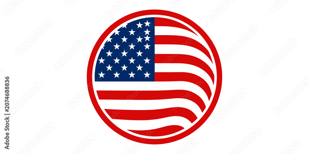Fototapeta premium USA flag design element with red lines and blue star field on transparent background