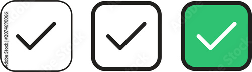 Foto Green checkmark icons in white and green boxes with go ahead