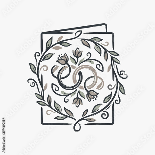 Vintage botanical illustration of a blooming flower in a frame.