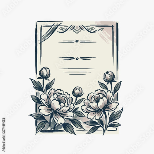 Vintage black and white illustration of two cherubs with flowers.
