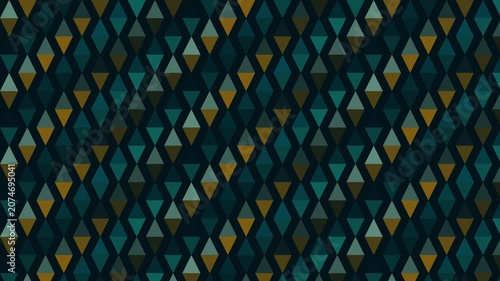 Geometric diamond pattern motion background, in teal and, gold, seamless abstract, loop for modern projects
