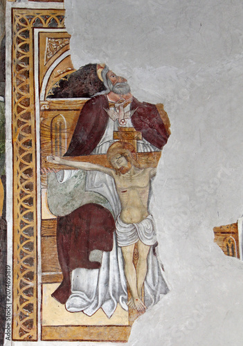 la Santa Trinità; affresco di Pietro da Cemmo nella chiesa di Santa Maria Assunta a Esine (Brescia)