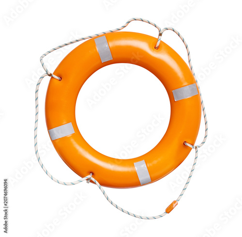 Obraz na plátně Orange lifebuoy ring isolated PNG on transparent background, lifesaving flotatio