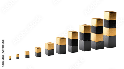 Business growth chart concept with ascending 3D cubes financial progress success increasing bar graph visualization strategy analytics data on white background