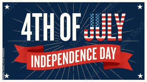 4th of july independence day celebration banner with american flag typography